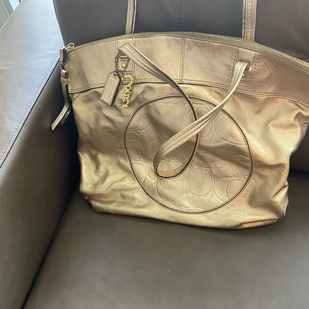 Gold leather coach tote